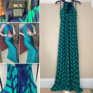 BCX Navy and Teal Chevron maxi  Dress size small